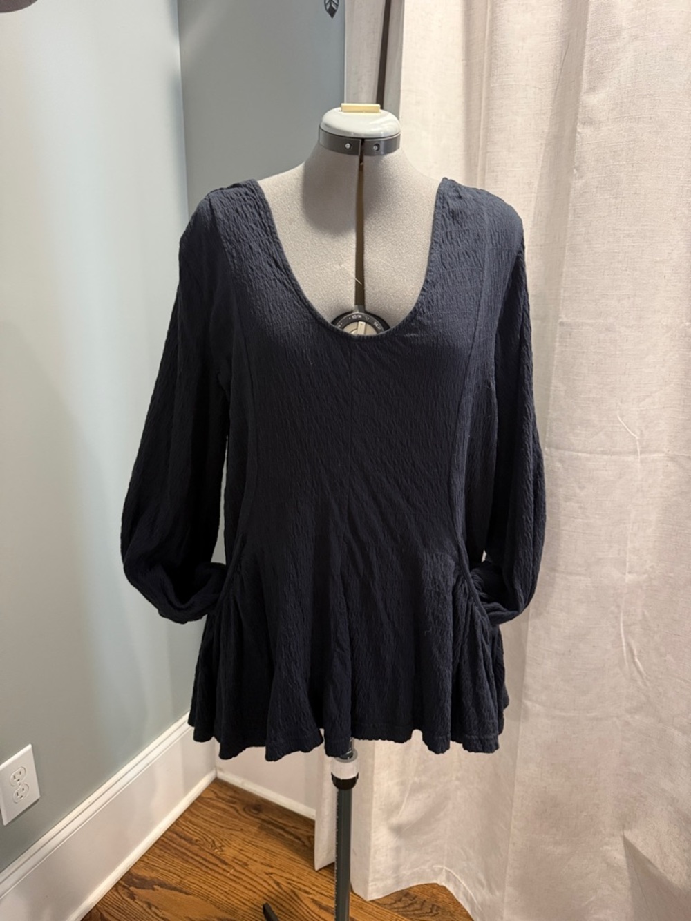 Free People Black Textured Scoop-Neck Peplum Tunic